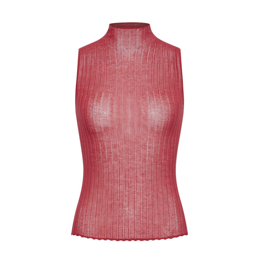 ASAYA7806 – Sheer Ribbed Mock-Neck Top ✨🌹
