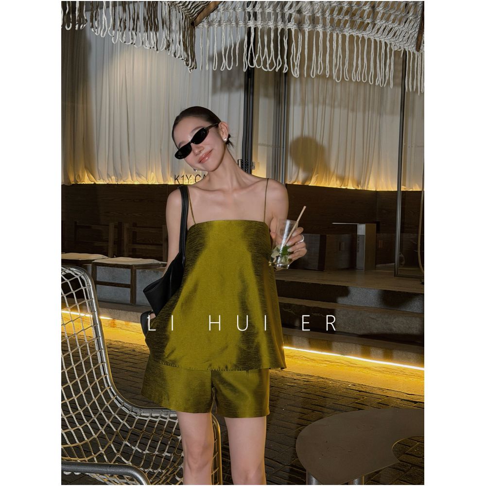 LiHuiEr July Forest Mist Summer Yellow Green Camisole Loose fitting Sexy Vacation Top image 1