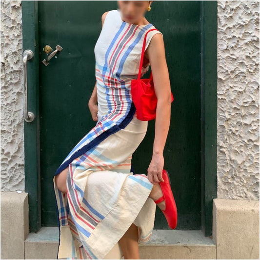 ASAYA7817 – Riviera Stripe Draped Dress ❤️💙🤍