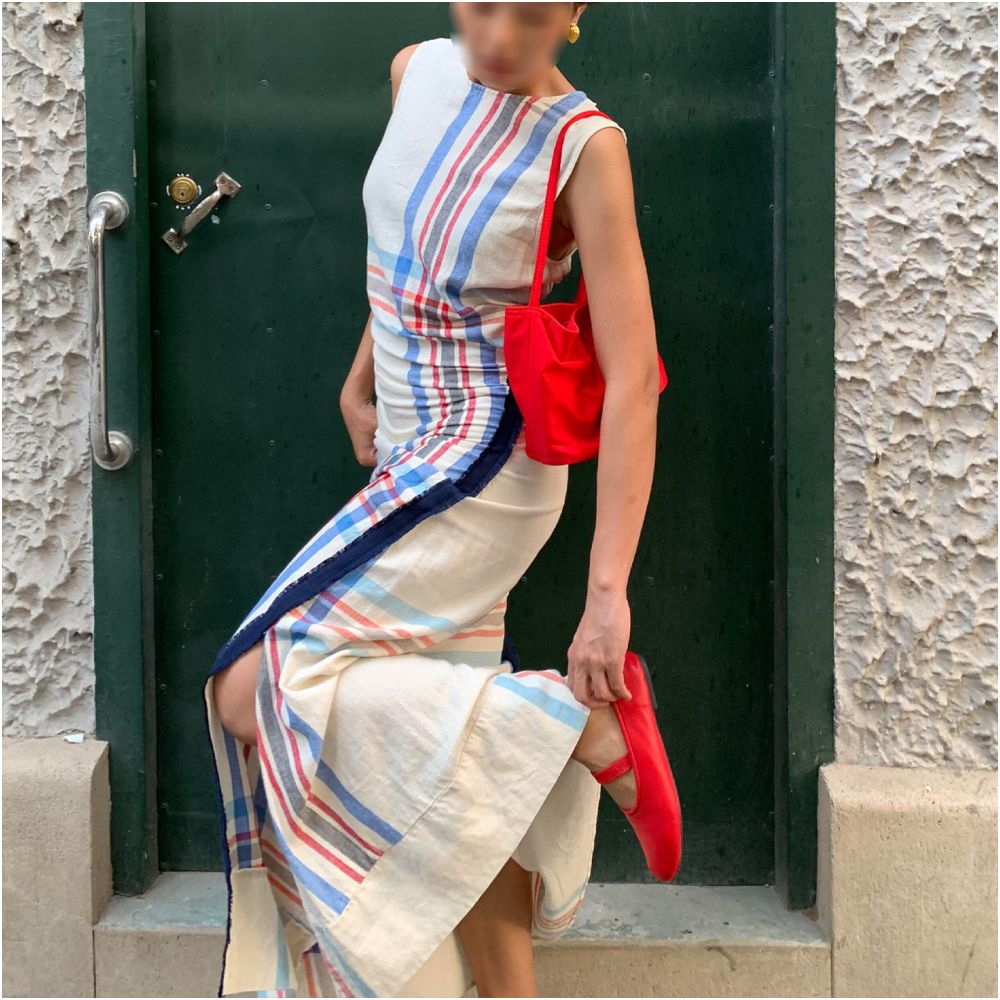 ASAYA7817 – Riviera Stripe Draped Dress ❤️💙🤍