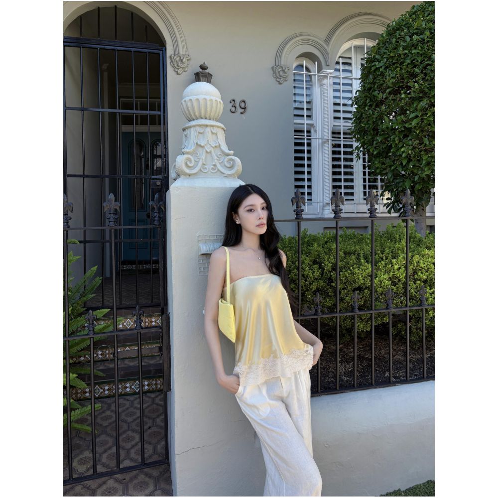 ASAYA7819 – Lemon Lace Satin Top 🍋✨