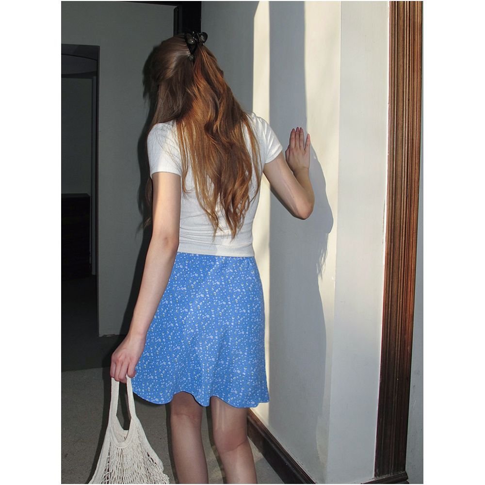 Lily Rose Wild Rose French Retro Floral Print Midi Skirt High Waisted Slimming A line Mini Skirt for Petite Figures image 4