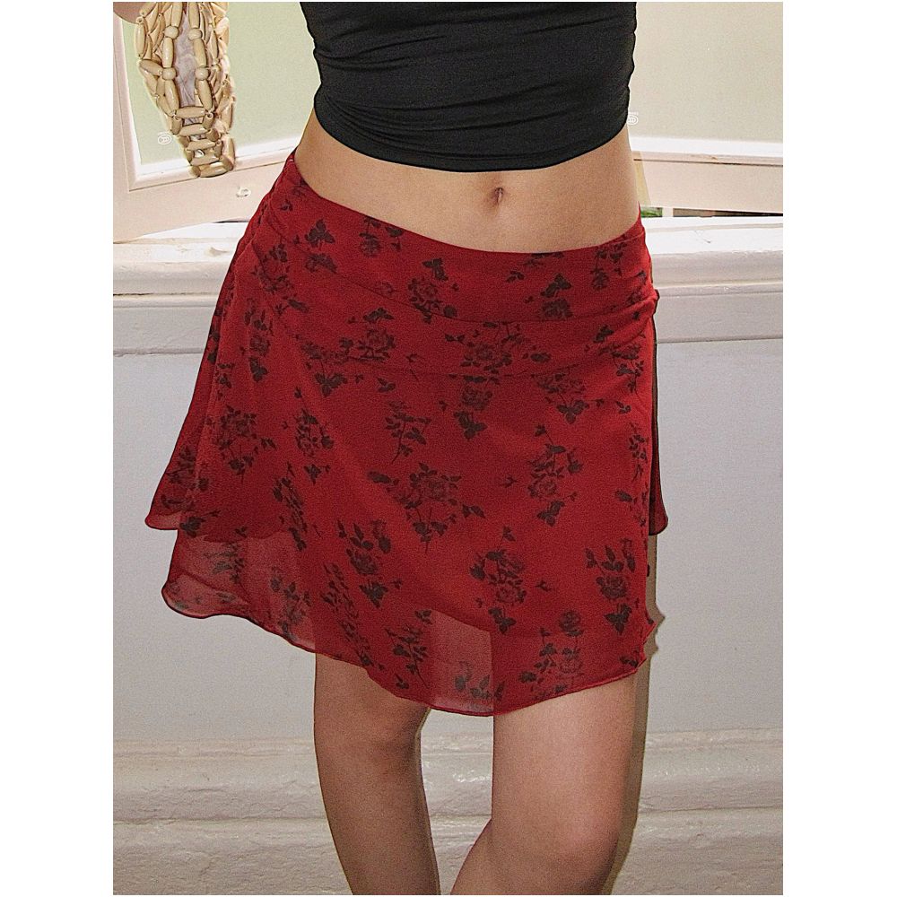 Lily Rose Wild Rose Red Retro Print Midi Skirt High Waisted Slimming A Line Mini Skirt Versatile Skirt image 2