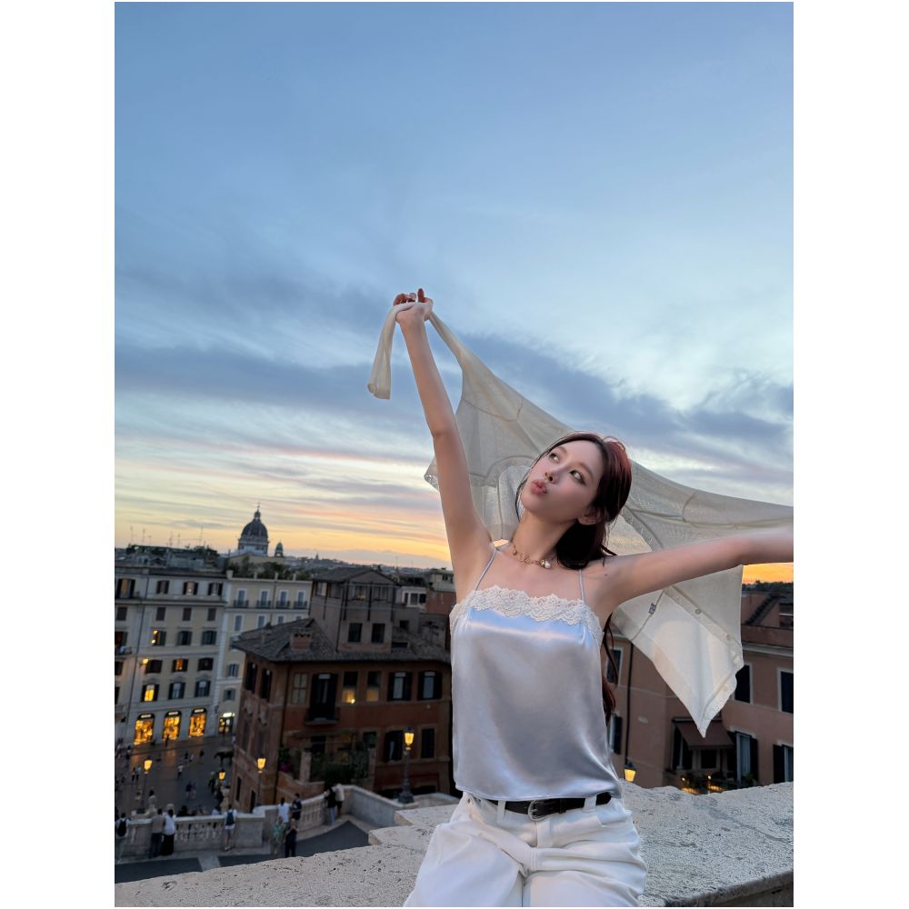 DailyDash Sunshine Island French acetate satin lace camisole top for women versatile slimming and high quality image 0