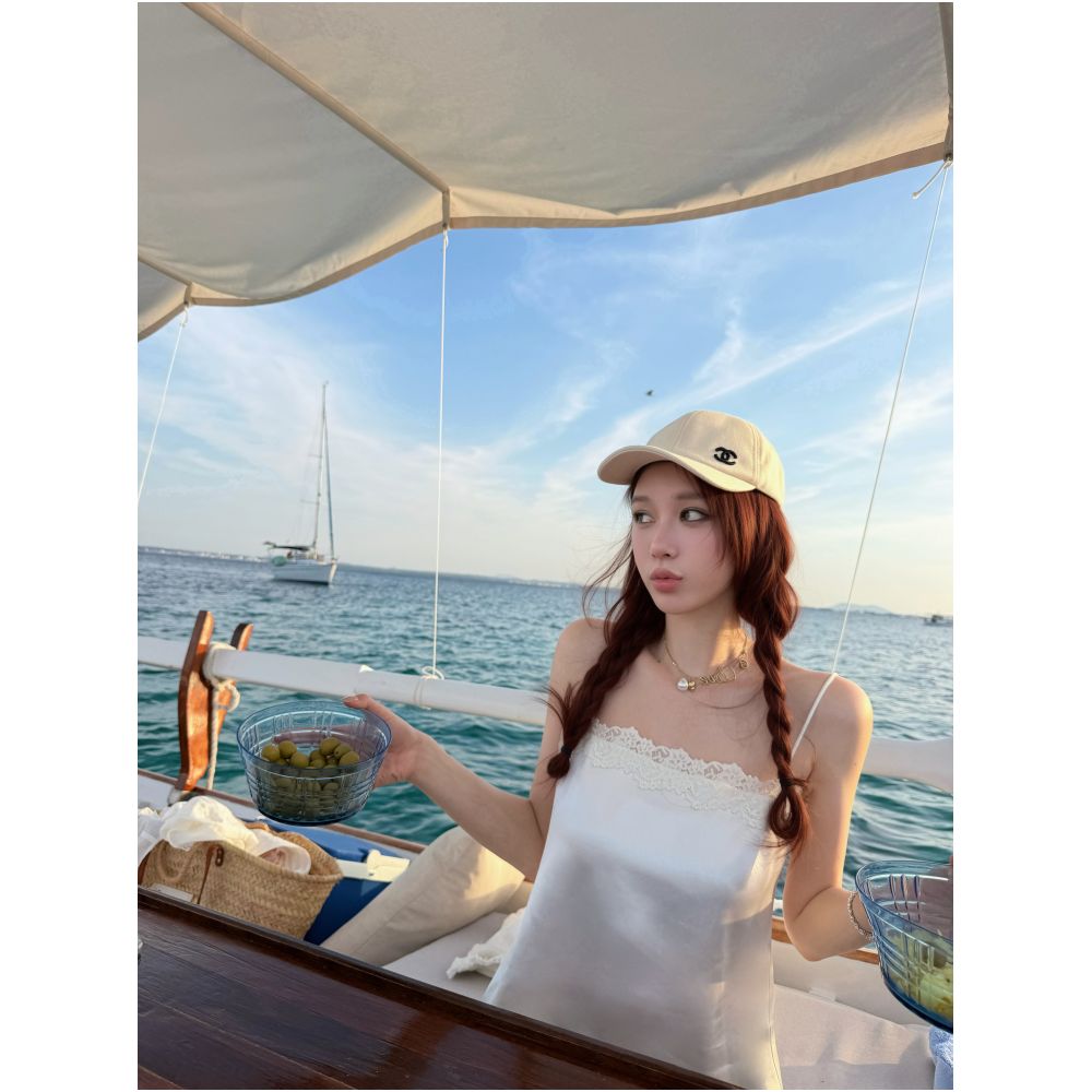 DailyDash Sunshine Island French acetate satin lace camisole top for women versatile slimming and high quality image 1