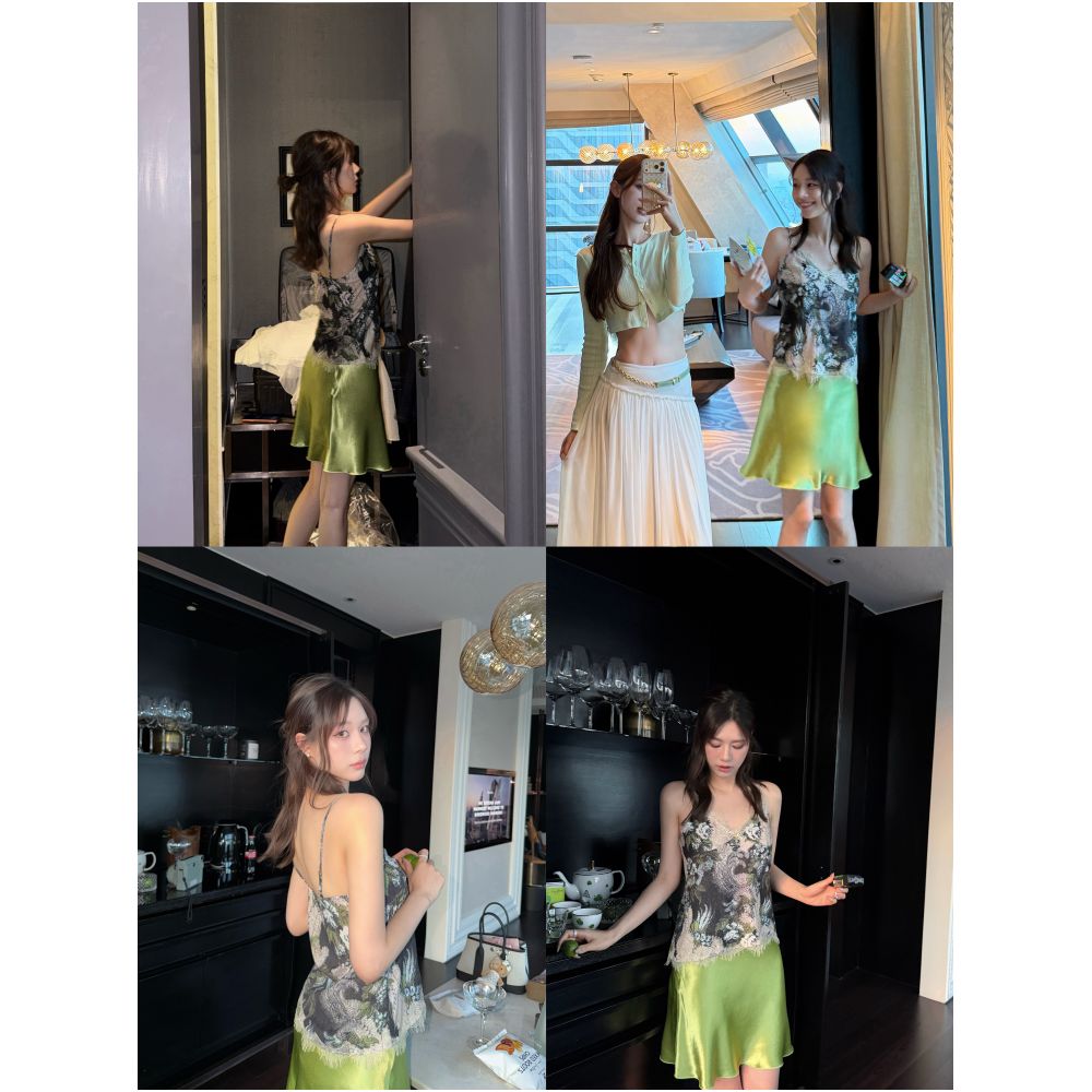 DailyDash Weave Summer Two Tone Acetate Midi Skirt Spring Summer Satin Mini Skirt image 2