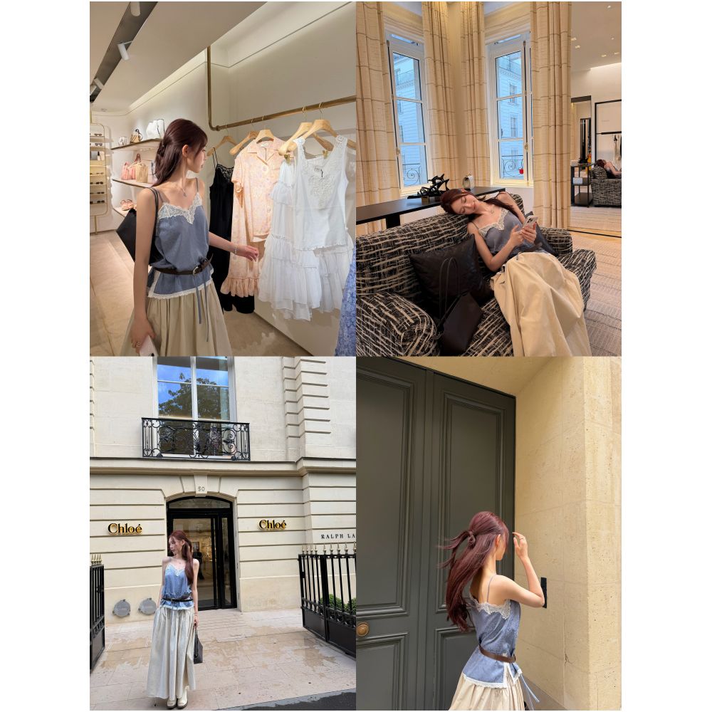 DailyDash Sea Salt Special Pure and Elegant Lace Trimmed 3D Floral Camisole Top image 4