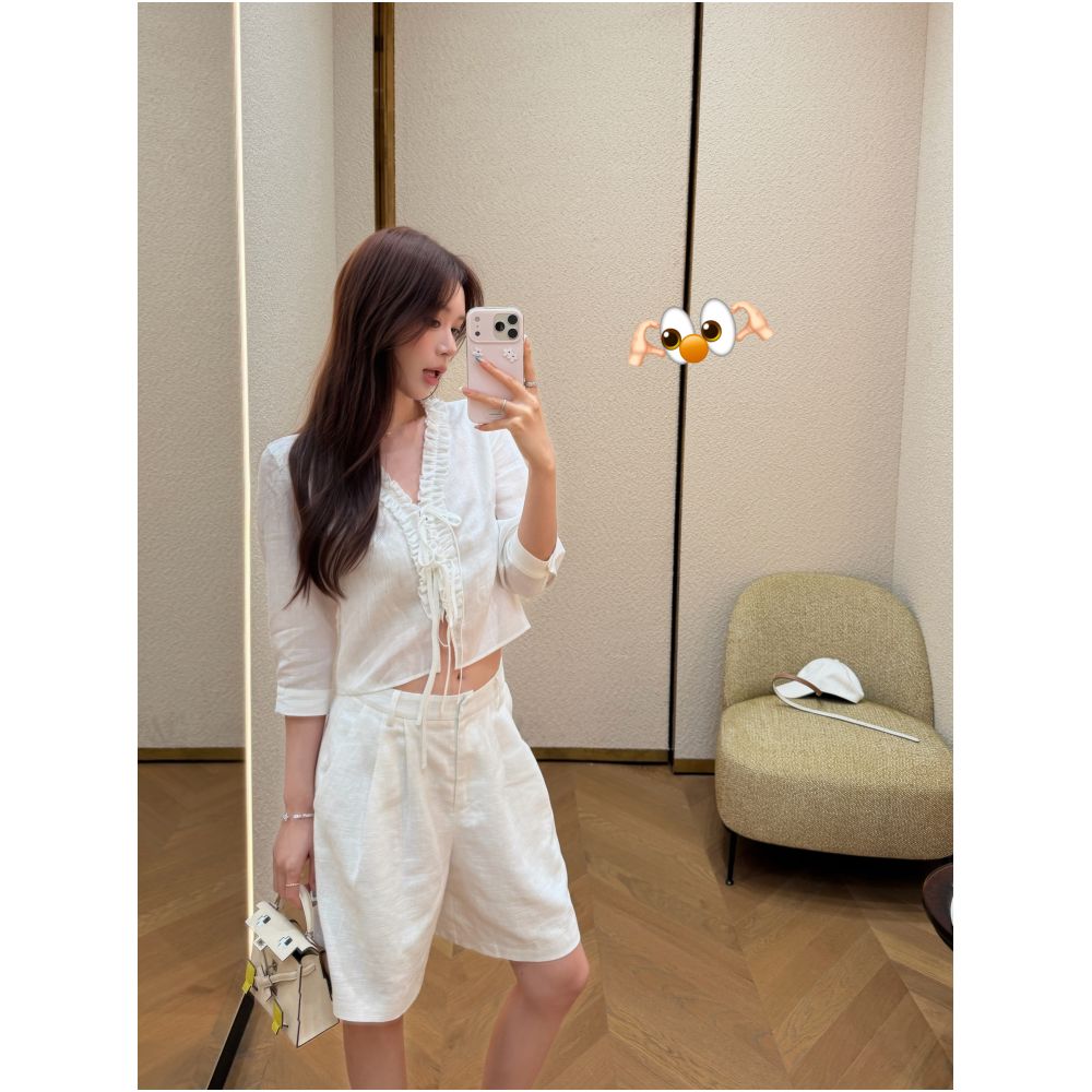 DailyDash Chill Relaxed Smart Ramie Lyocell Ruffled Top and Shorts Set image 0