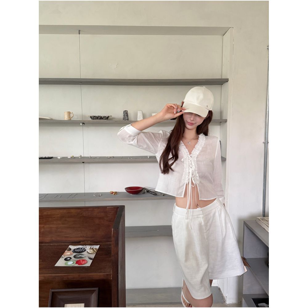 DailyDash Chill Relaxed Smart Ramie Lyocell Ruffled Top and Shorts Set image 2
