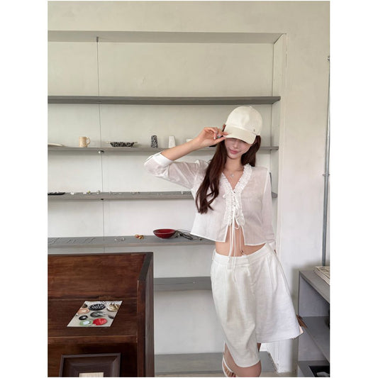 ASAYA7838 – Ivory Ruffle Linen Set 🤍✨