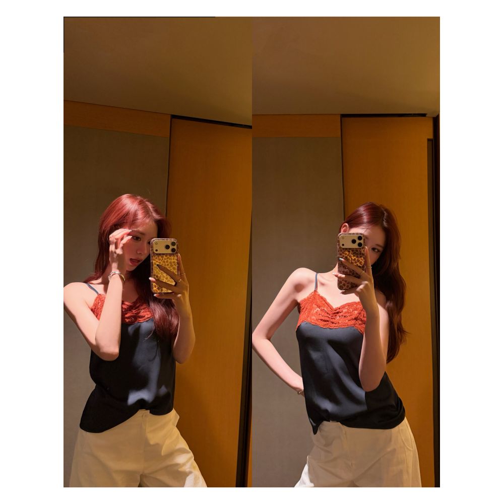 DailyDash S1p Muse s Words Elegant Lace Trimmed Satin Color Blocked Tank Top image 1