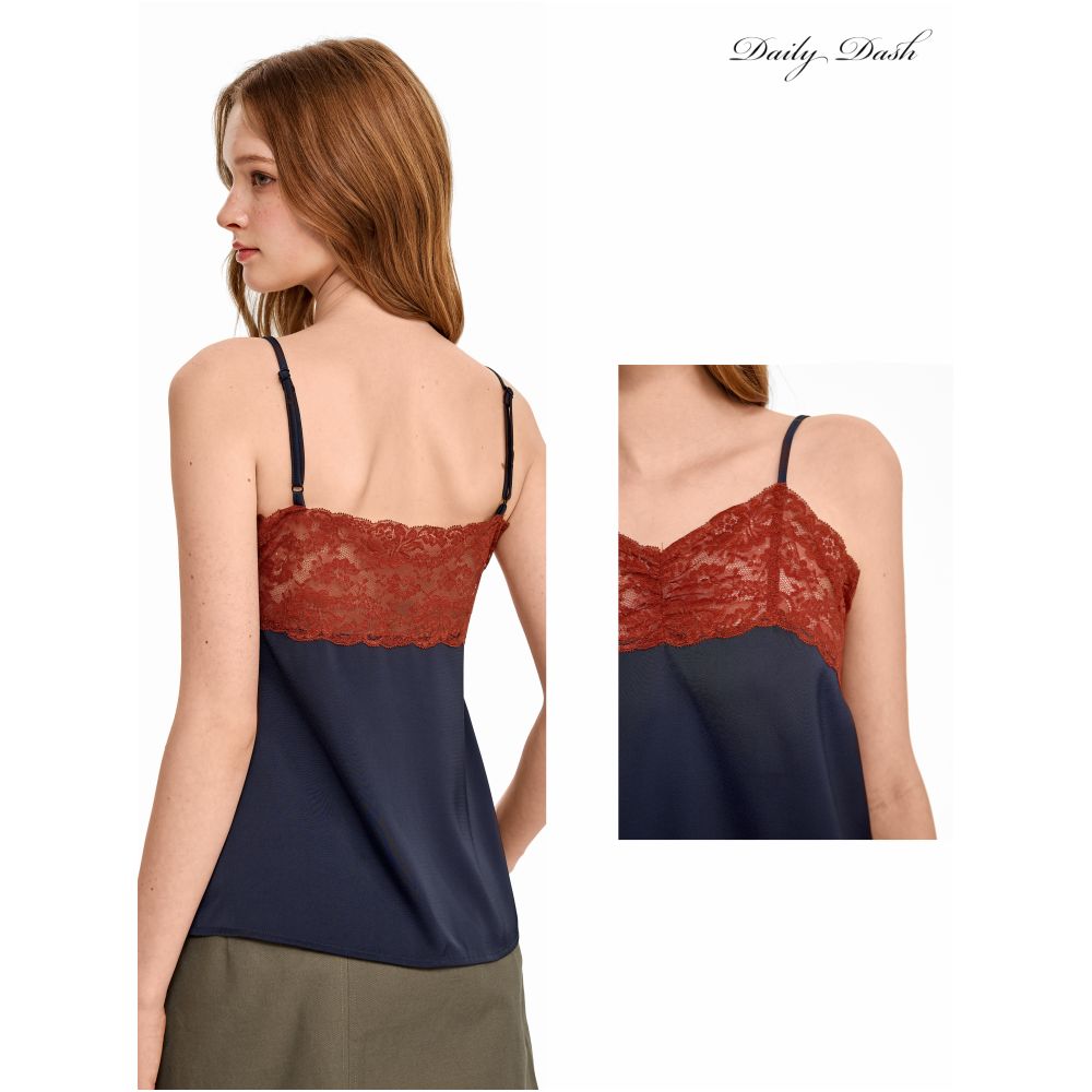 DailyDash S1p Muse s Words Elegant Lace Trimmed Satin Color Blocked Tank Top image 3