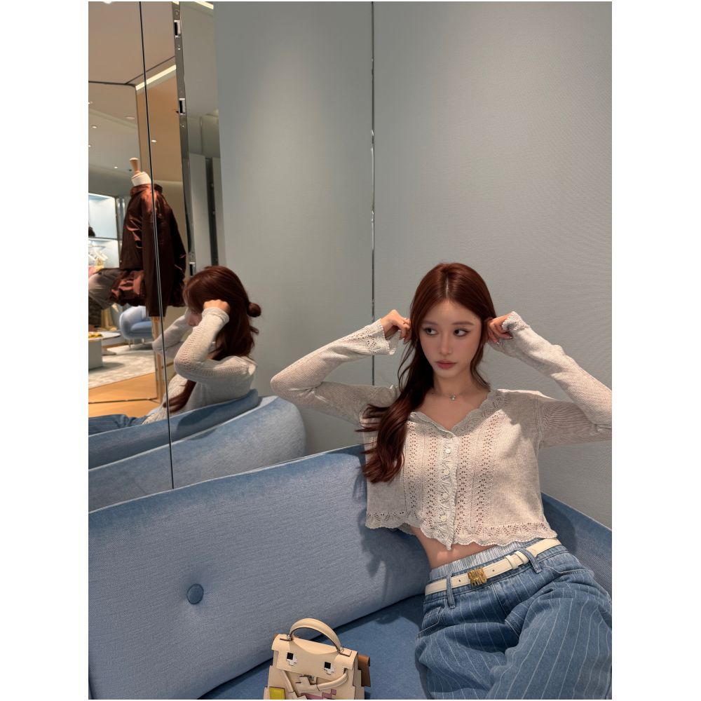 DailyDash s Fallen Girl high quality linen lyocell openwork crochet knit cardigan with a charming feel image 2