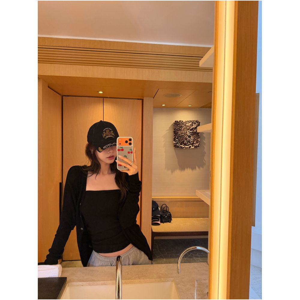DailyDash s Row Style Aesthetics Minimalist Chic Black Oatmeal Knit Bandeau Top Outerwear Set image 4