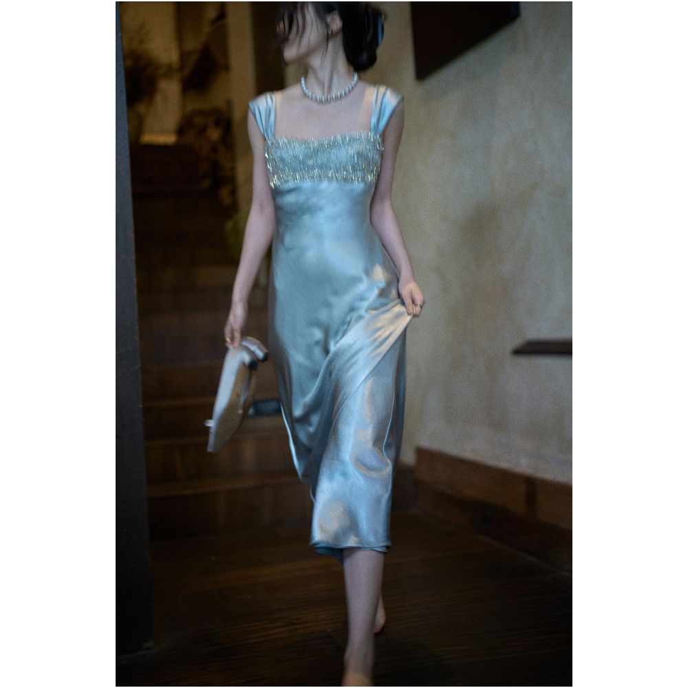 ASAYA7852 – Celestial Glow Satin Dress 🩵✨