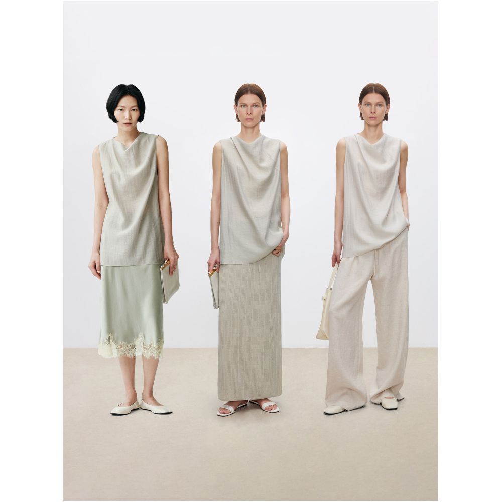 CHICJOC Special Offer Lightweight Sheer Crepe Acetate Linen Tencel Vest with Streamlined Casual Draped Neckline image 3