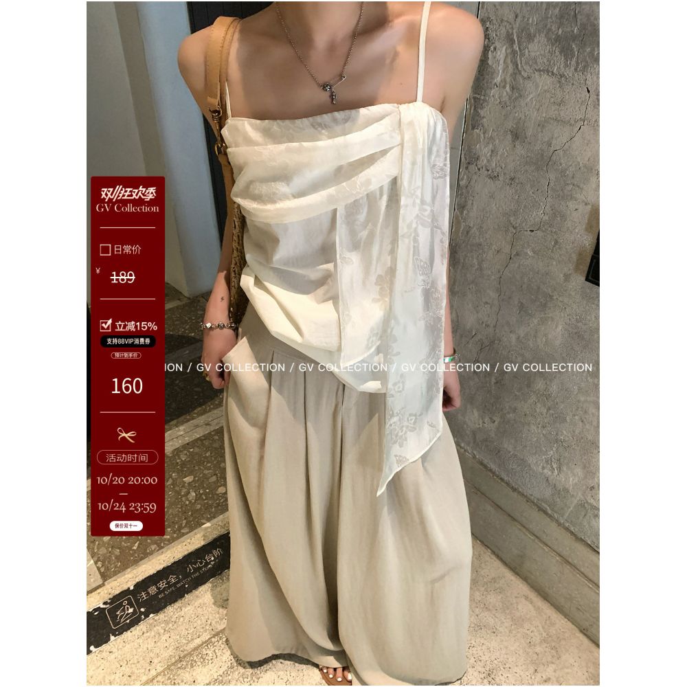 GV Big White Brother s Illusory and Breathable Ribbon Style Irregular Camisole Top A Versatile New Summer Style image 0