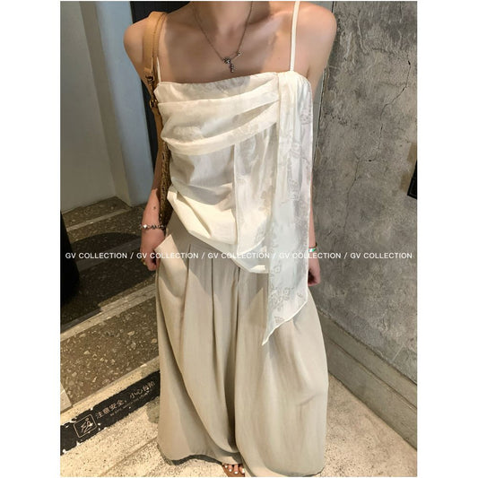 ASAYA7861 – Ivory Blossom Draped Top 🤍🌸