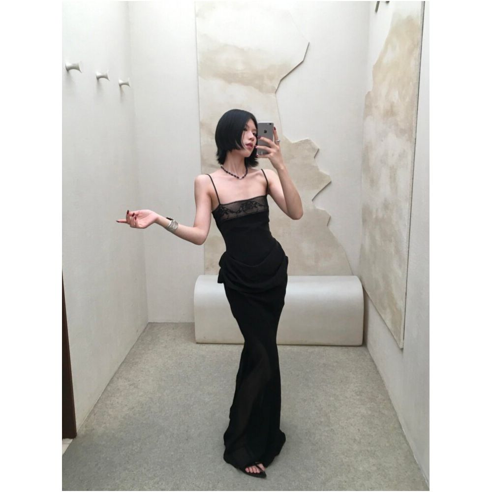 NALYSA s sophisticated black camisole top and Hepburn inspired pleated skirt two piece set exudes a mature and elegant aura image 2