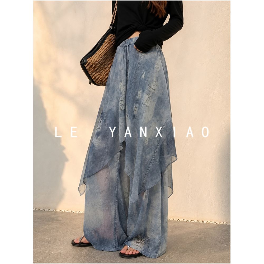 French style blue flared casual pants for women autumn 2026 high waisted super flattering thin and cool ice silk pants image 2