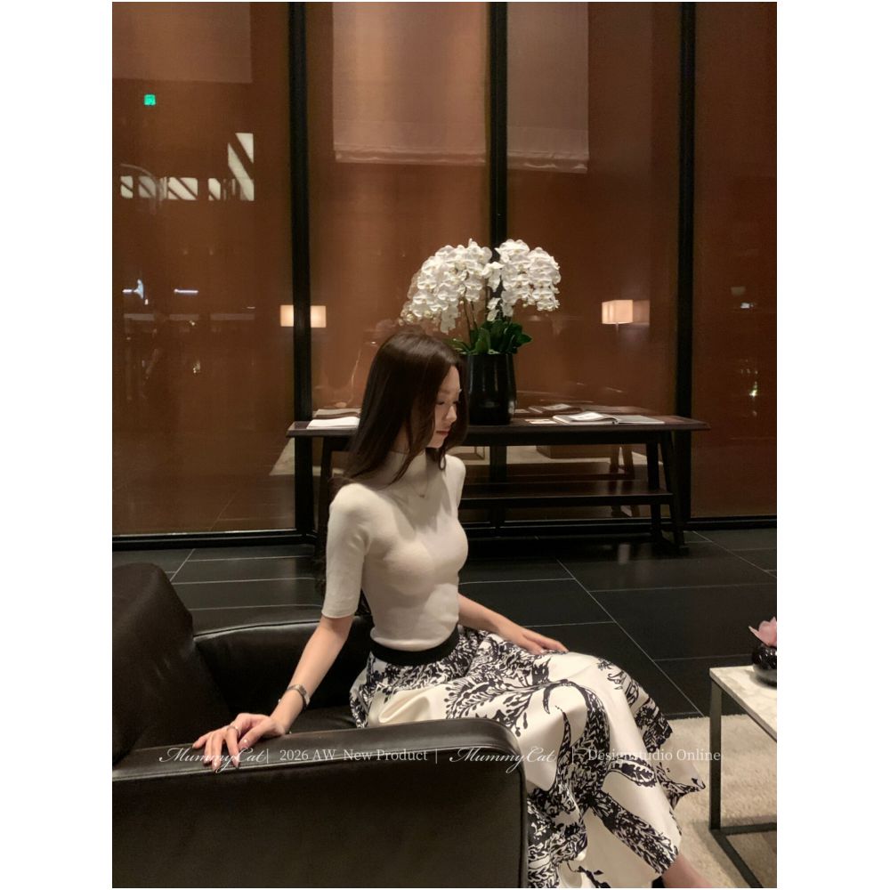 MummyCat s New Arrival Ink Blossoms Hepburn Style Elegant Ink Painted Full Length Skirt image 1