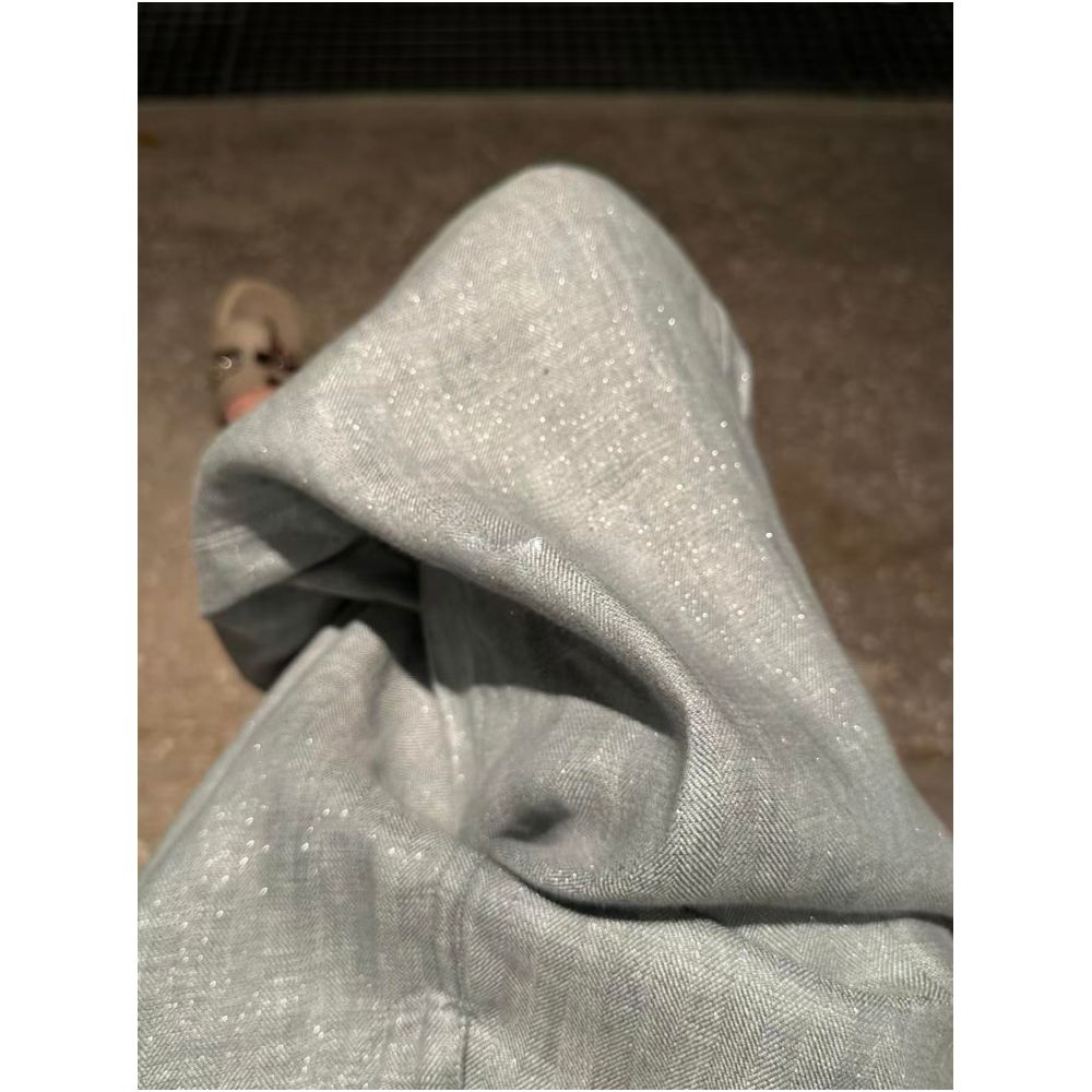High end shimmering linen wide leg pants for women summer style thin plus size loose fit slimming classic style casual straight leg pants image 2