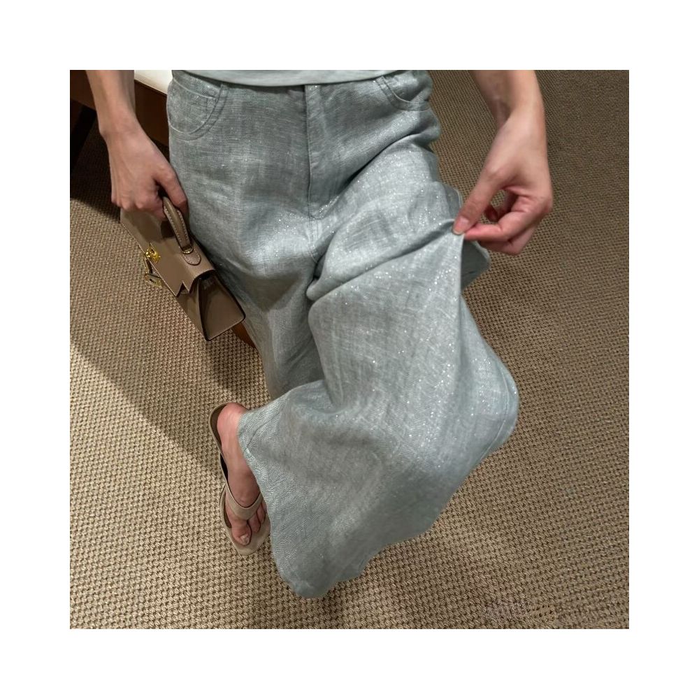 ASAYA7881 – Silver Shimmer Wide-Leg Pants ✨🩶