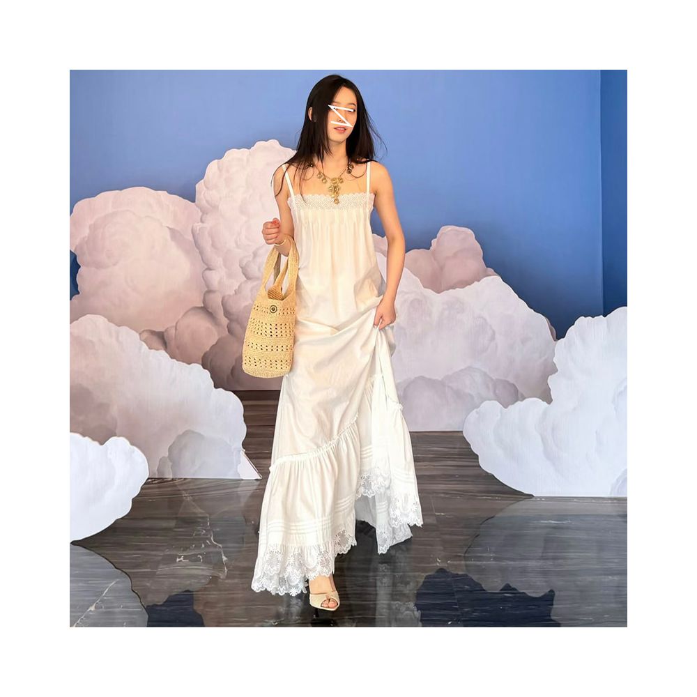 ASAYA7883 – Cloud Whisper Lace Maxi Dress ☁️🤍