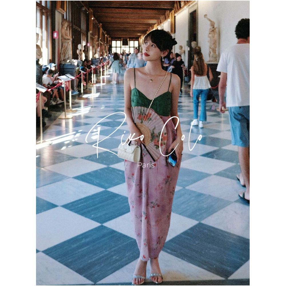 French RIXO COLO Dopamine Outfit French style Color blocked Slip Dress Summer Beach Vacation Maxi Dress image 0