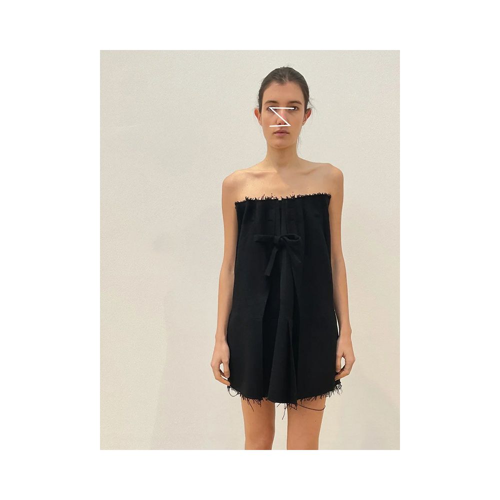Erosi sexy off shoulder strapless little black dress with frayed edges bow pleats and a slimming design image 0