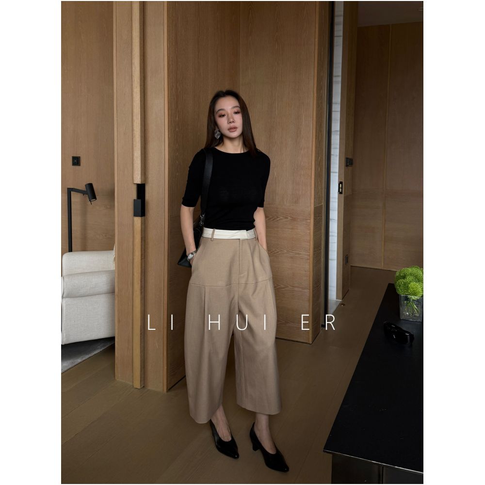 Li Hui Er Wangchuan High Intelligence Minimalist Casual Pants for Women Autumn Design Short Wide Leg Pants image 0