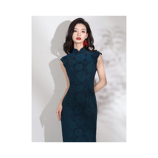 ASAYA7897 – Midnight Rose Jacquard Cheongsam 🌹💙