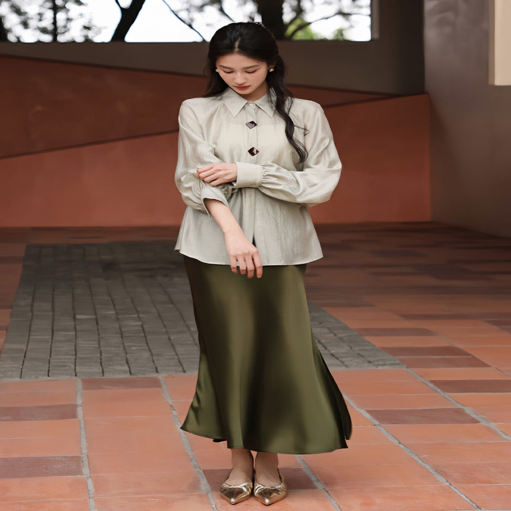 Heavyweight version Gilded hanging acetic acid half skirt 5833 slimming slimming fashion versatile slimming fish tail skirt image 3