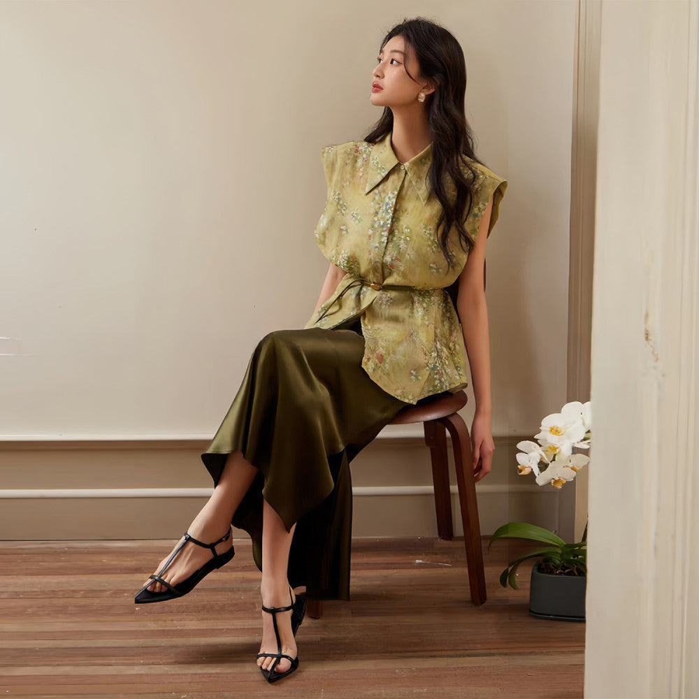 ASAYA4648 – Olive Elegance Satin Skirt 🌿