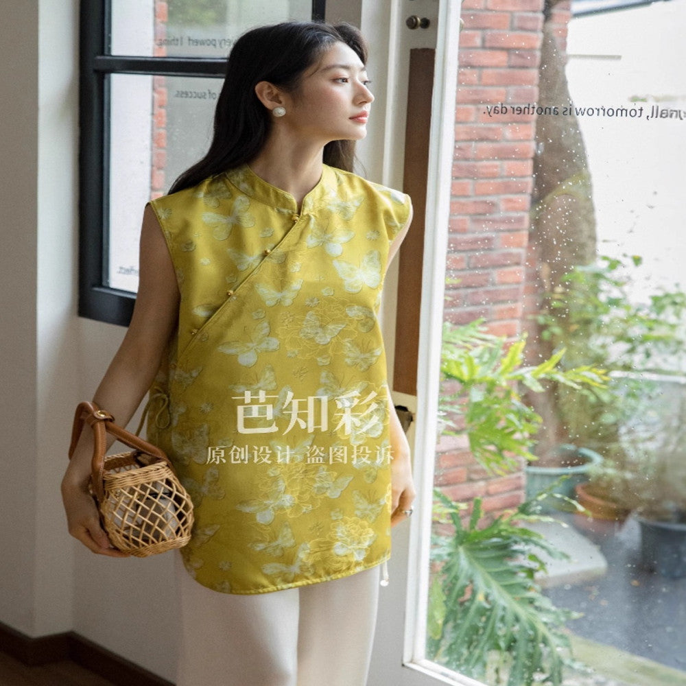 Wind Rises Autumn Mountain Vertical Qipao Top 4801 Retro Chinese Style Qipao Shirt Comfortable New Chinese Style Small Shirt image 2