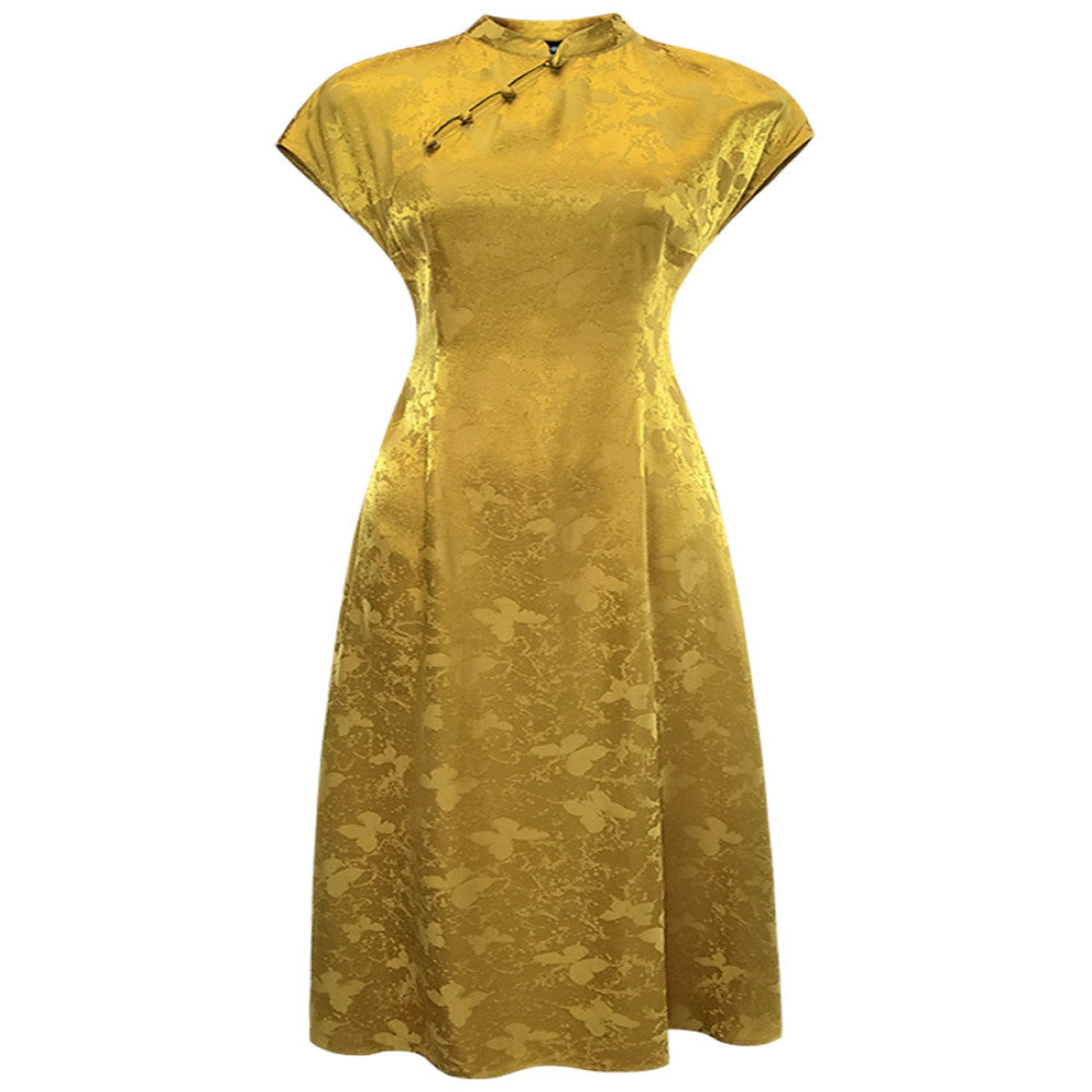 Original Design Acetic Acid Satin New Chinese Style Daily Improvement Cheongsam Gentle Retro Breathable Dress 585 image 5