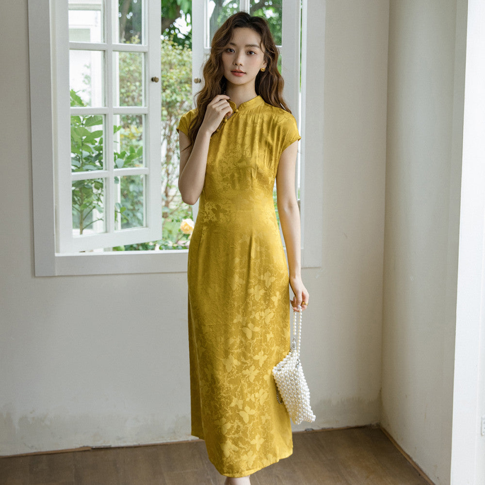 Original Design Acetic Acid Satin New Chinese Style Daily Improvement Cheongsam Gentle Retro Breathable Dress 585 image 15