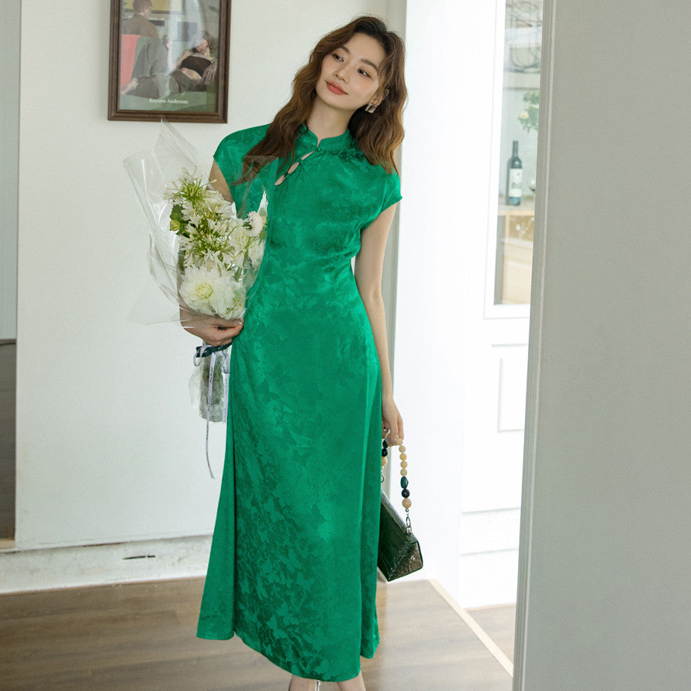 Original Design Acetic Acid Satin New Chinese Style Daily Improvement Cheongsam Gentle Retro Breathable Dress 585 image 24