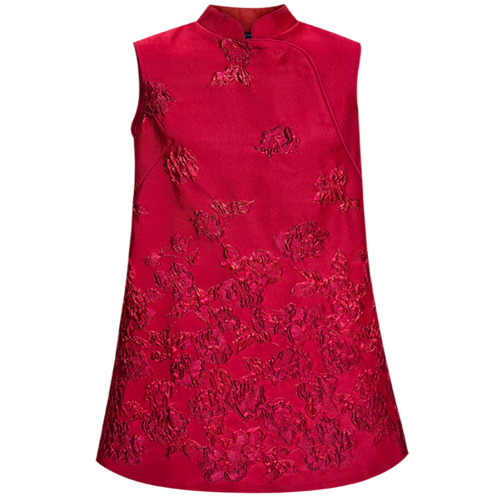 Customized Rose Jacquard 3D Relief Cheongsam Skirt New Chinese Style Original Red Dress 2881 image 5