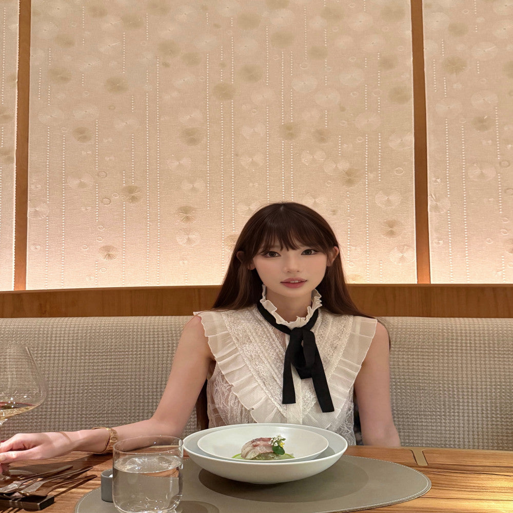 Limited Stock CHICYOU White Water Soluble Lace Tie Tie Sheer Slimming Summer Top image 3