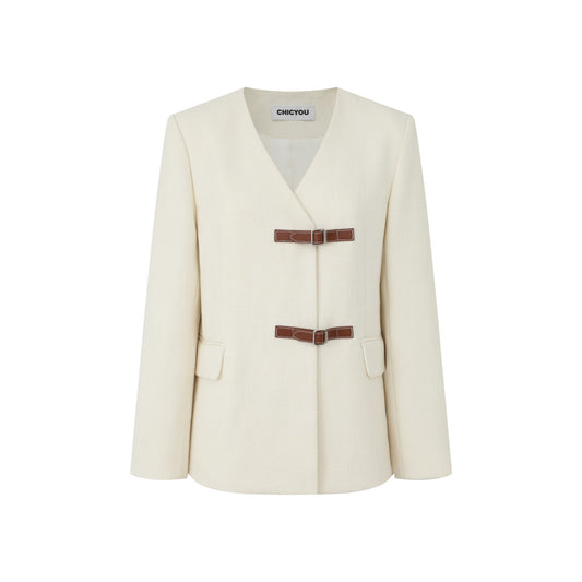 ASAYA4640 – Ivory Buckle Blazer Set 🤍✨