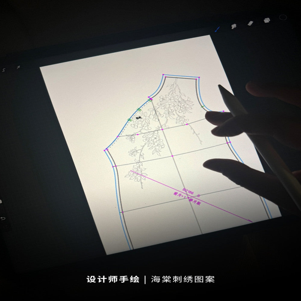 Hand drawn crabapple flower embroidery with glossy fabric new Chinese qipao style dress sold out and not restocked image 5