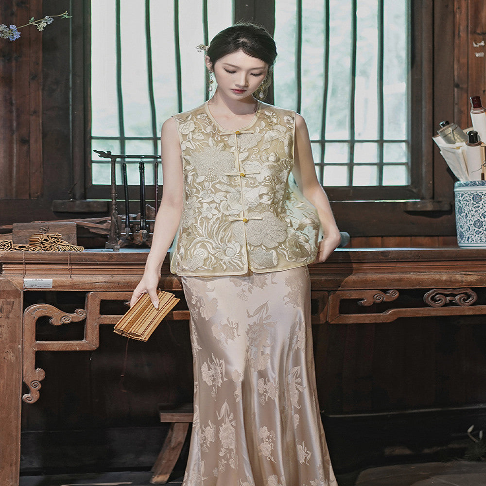 Peony Pavilion New Chinese Style Mulberry Silk Vest Female 2025 Summer Retro Versatile High End Embroidery Female image 4