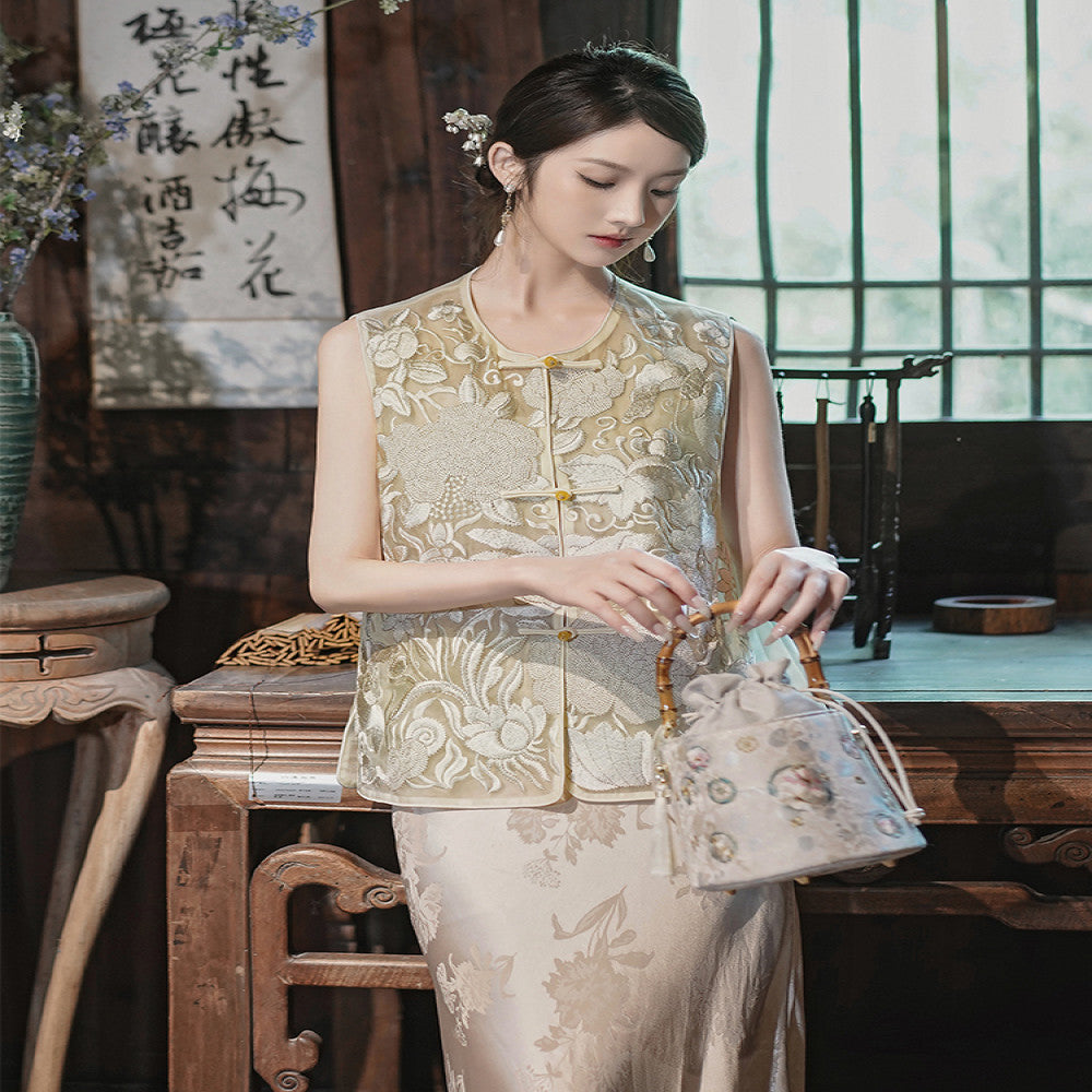 Peony Pavilion New Chinese Style Mulberry Silk Vest Female 2025 Summer Retro Versatile High End Embroidery Female image 6