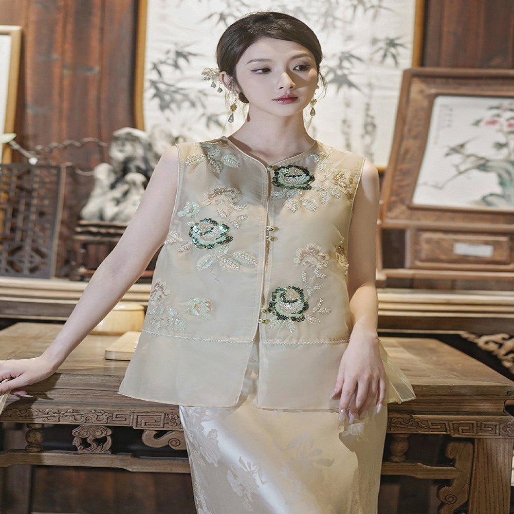 Green light new Chinese style mulberry silk national style vest women 2025 summer versatile retro high end feeling heavy embroidery image 2