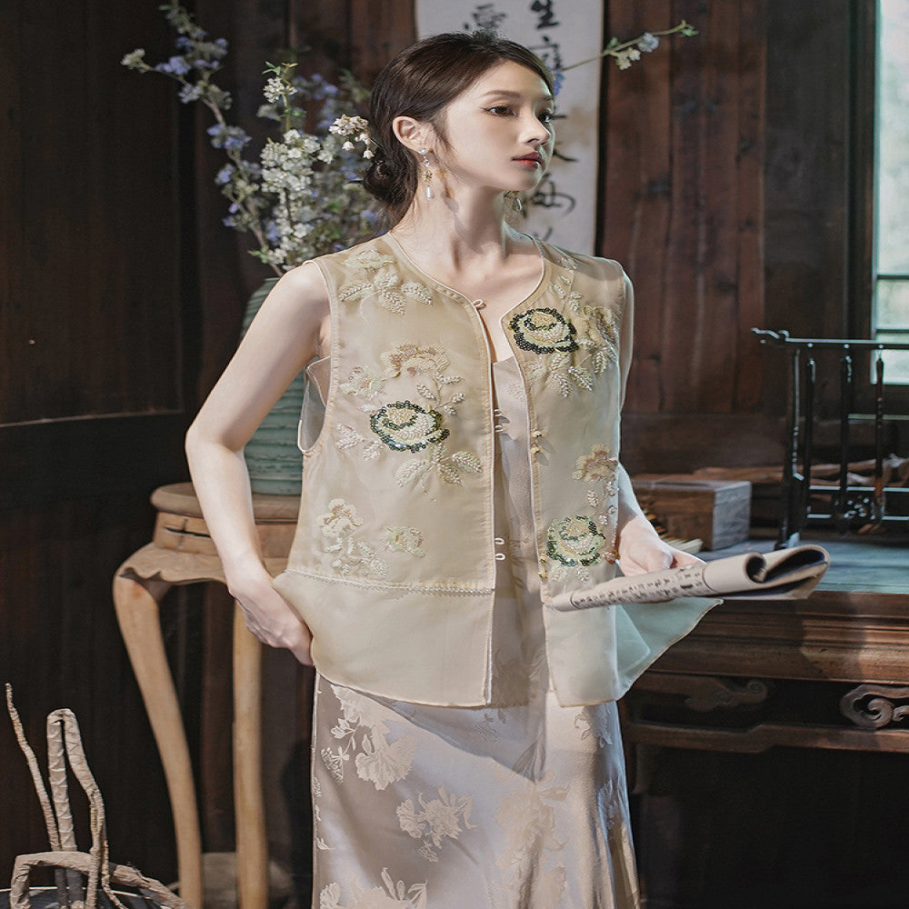 Green light new Chinese style mulberry silk national style vest women 2025 summer versatile retro high end feeling heavy embroidery image 3