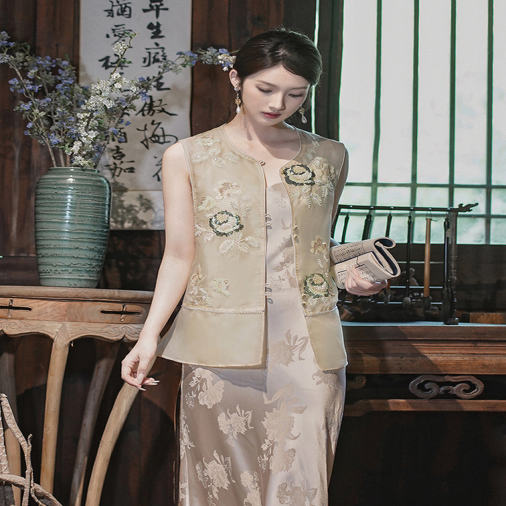 Green light new Chinese style mulberry silk national style vest women 2025 summer versatile retro high end feeling heavy embroidery image 4