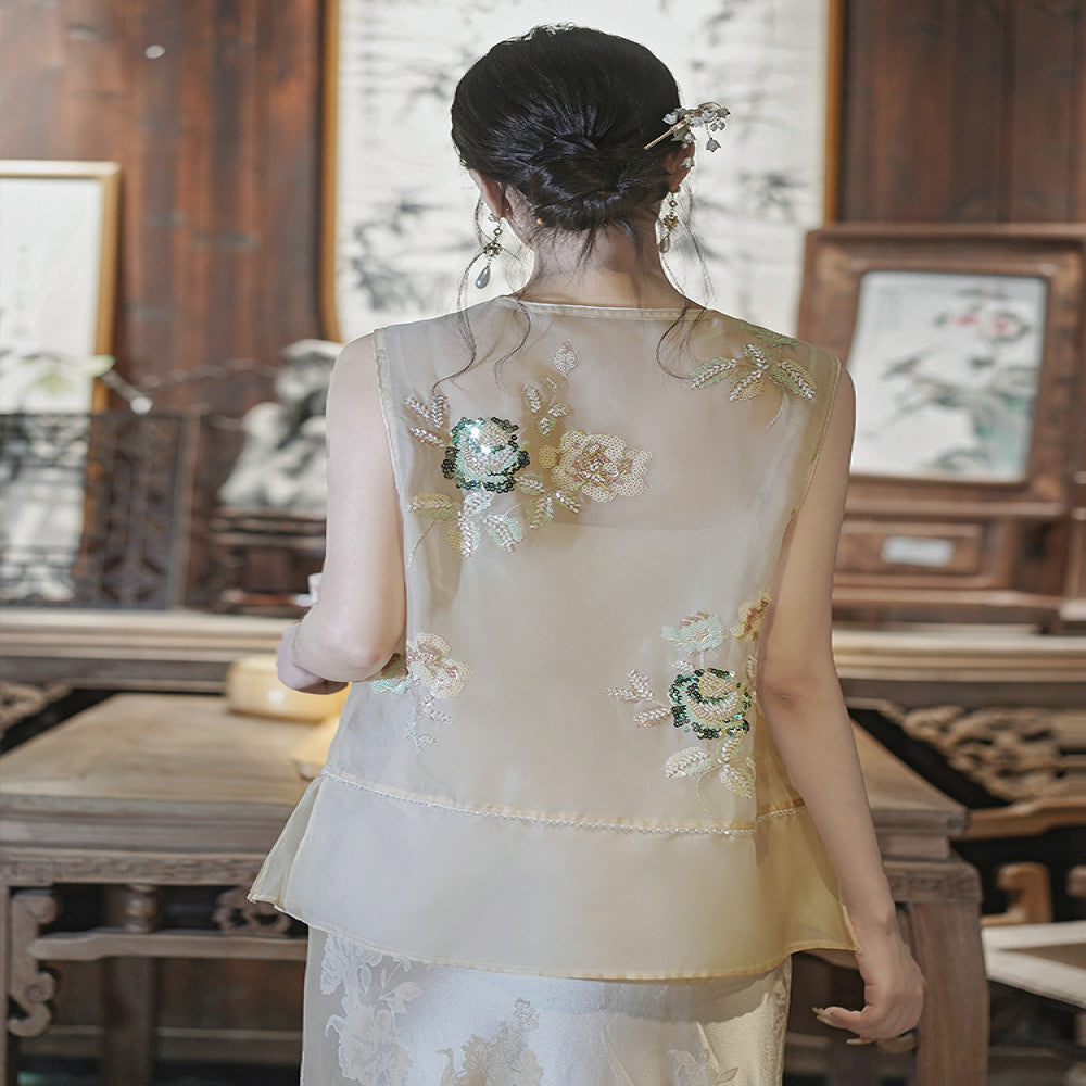 Green light new Chinese style mulberry silk national style vest women 2025 summer versatile retro high end feeling heavy embroidery image 5