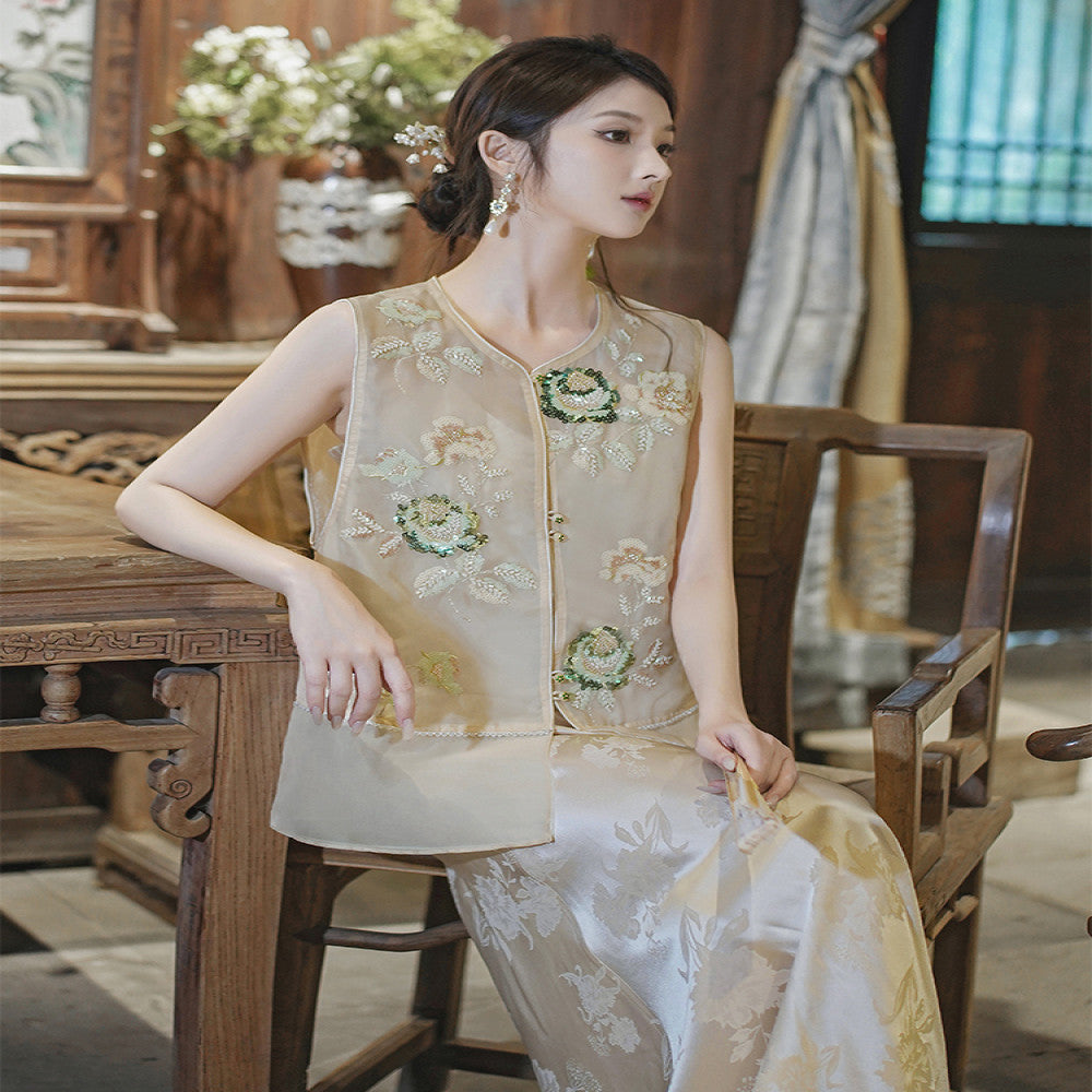 Green light new Chinese style mulberry silk national style vest women 2025 summer versatile retro high end feeling heavy embroidery image 0