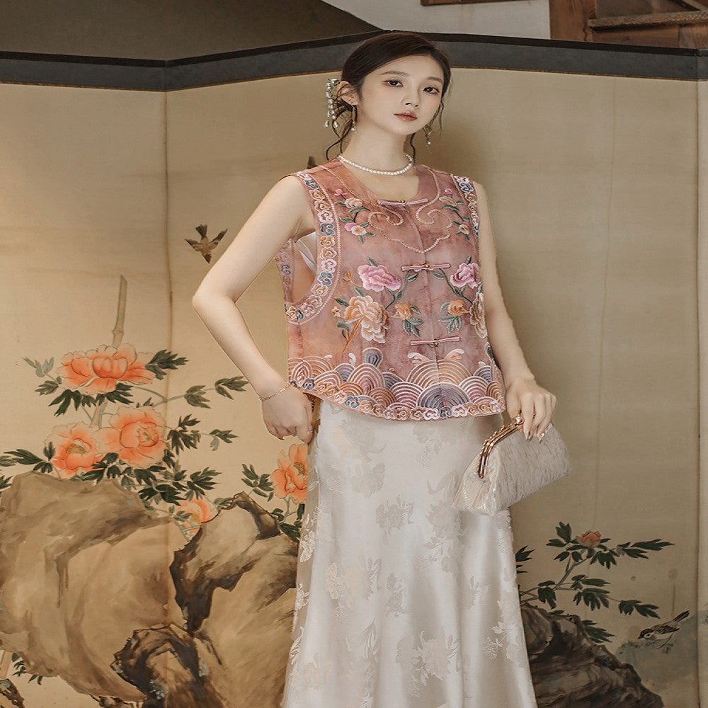 ASAYA4634 – Blossom Waves Silk Vest 🌸🌊